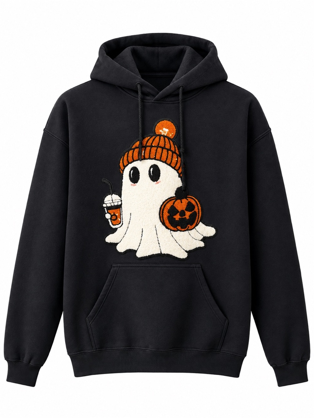 Black Men's Hoodie with Halloween Ghost Graphic